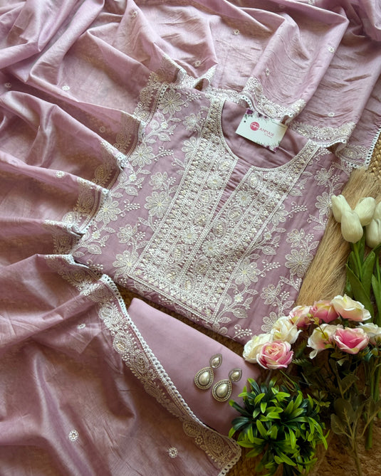 Mul chanderi chikankari all over suit set