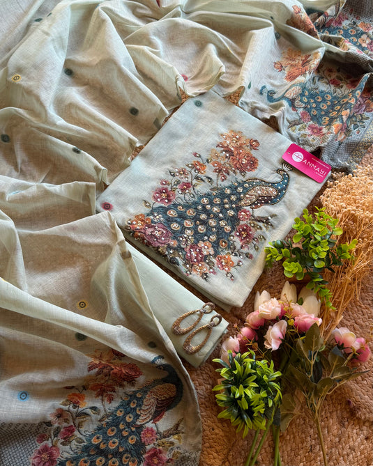 Peacock Jamdani cotton silk suit set