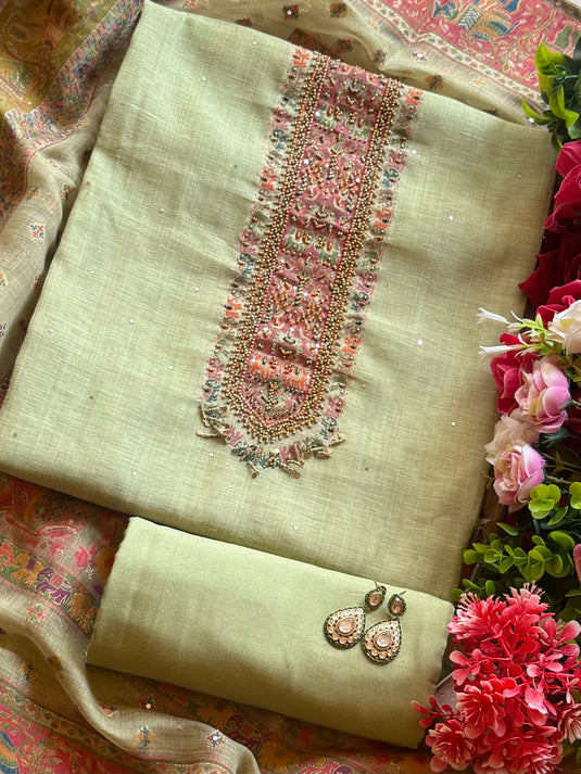 Mint Green Jamdani highlights suit set with Kani weave dupatta