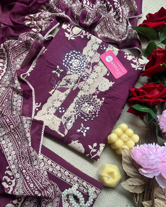 Flower bouquet pure cotton mirror work suit sets