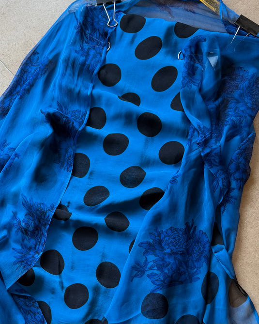 Polka dots crepe suit set with chiffon dupatta