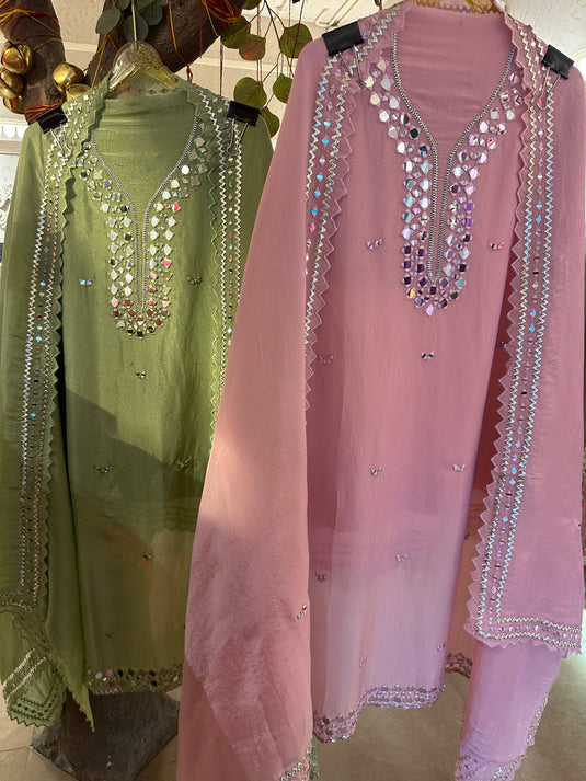 Mirror work shimmer pastel suit set