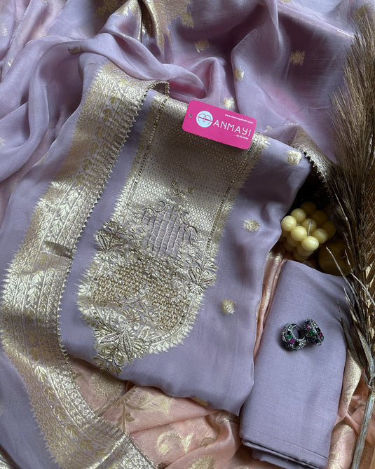 Lilac pure organza Banarasi work suit