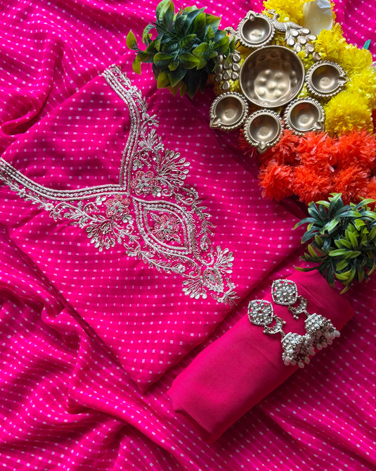 Lehria Georgette dabka neck work festive suit set