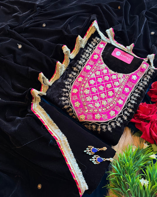 Patched gotta dori work velvet suit set