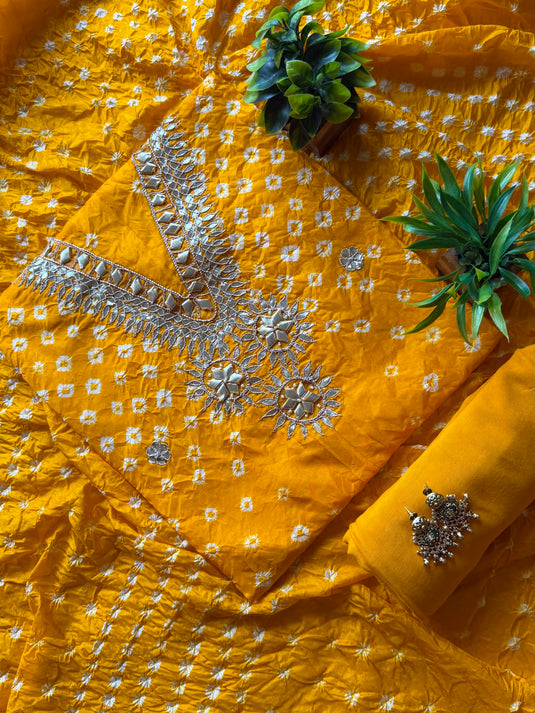 Ghadchola V neck pita work cotton silk suit set