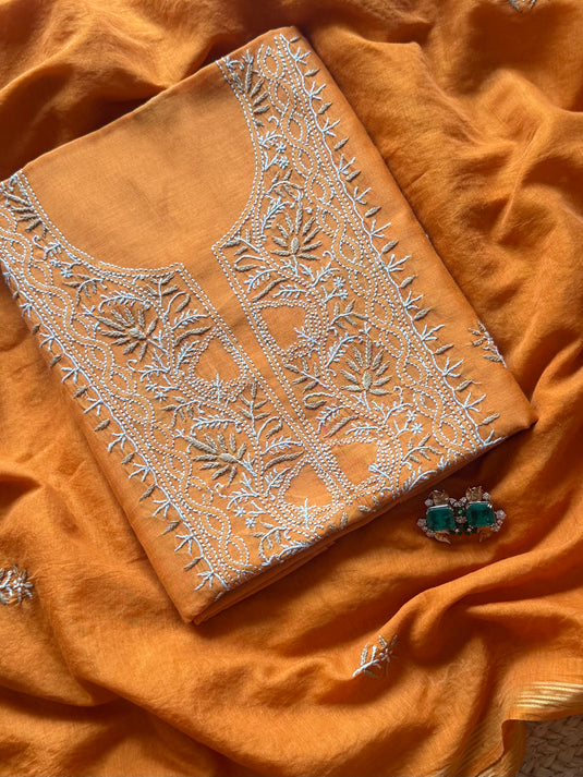 Coloured Bakhiya pure mul chanderi suit set