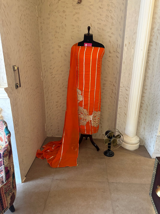 Coloured gotta flower pure organza suit set