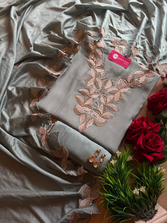 Cutwork embroidered modal suit set