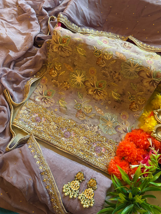 Vivah shimmer silk suits with embroidery