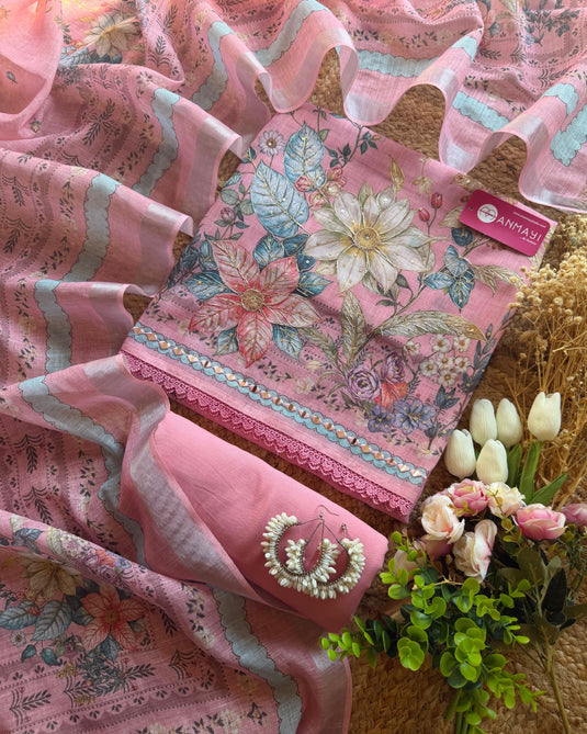 Pastel linen highlighted flower suit set
