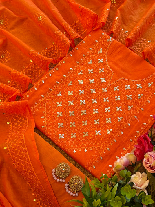 Pita work fans mul chanderi suit set