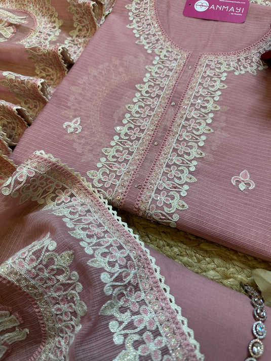 Kota Doria Dori zari embroidered suit set