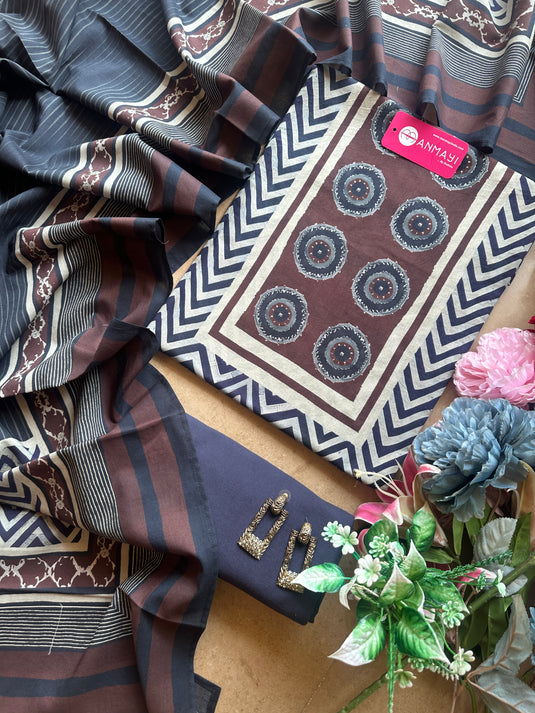Zig zag Ajrakh pure  Mul cotton suits