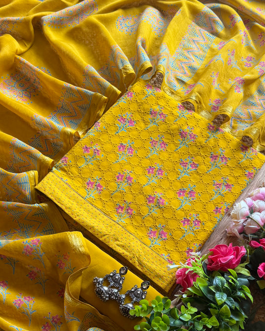 Hakooba leaf print pure cotton suit set