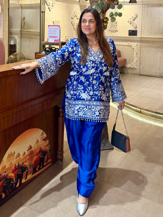Parsi work farshi salwar upada silk festive coord set