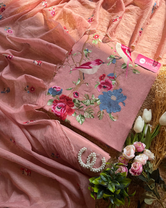 French rose garden Mul Chanderi suit set