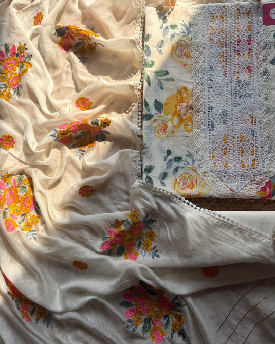 Creamy garden weave cotton suit set