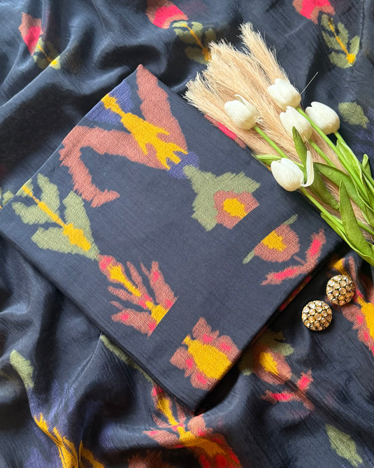 Abstract floral Ikkat Patola print pure Mul suit