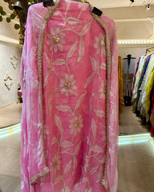 Soft pastel organza suits with gotta outline details and chiffon dupatta