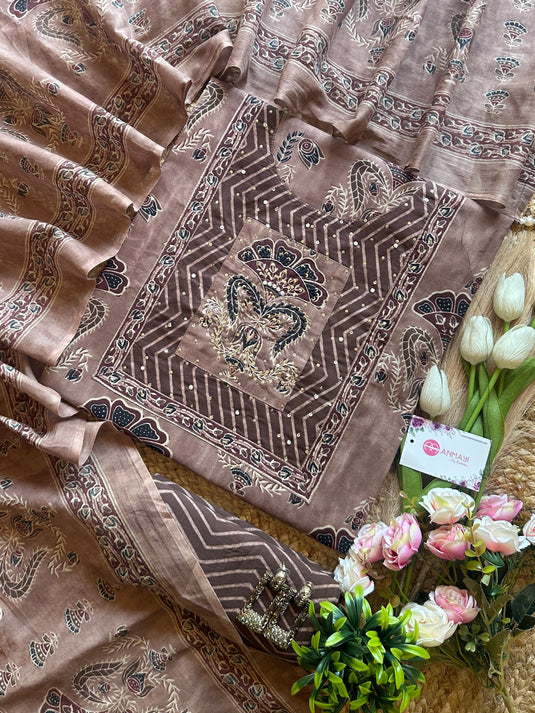 Vintage ajrakh block print pure cotton suit set