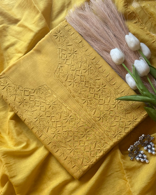 Pure Mul Chikankari earthy tones suit set