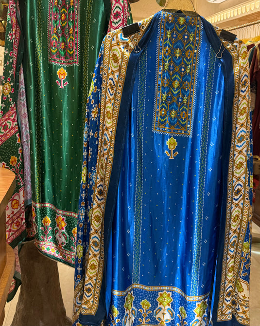 Gajji Silk Patola print mirror neck suit set