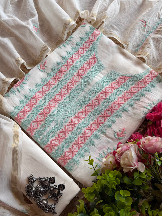 Ivory pure Mul chanderi suit with chikankari embroidery