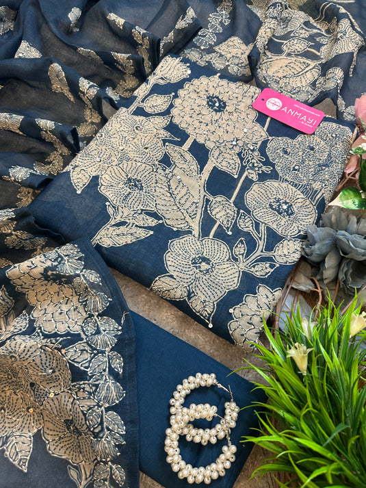 Flower bank pure linen highlighted suit set