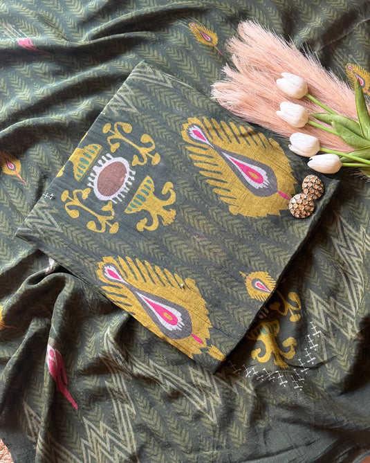 Bohemian Ikkat Patola print pure Mul suit set