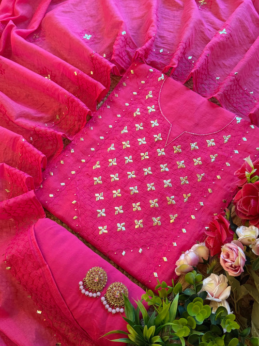 Pita work fans mul chanderi suit set