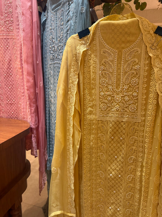 Saawan pure Georgette Lucknawi work suit set