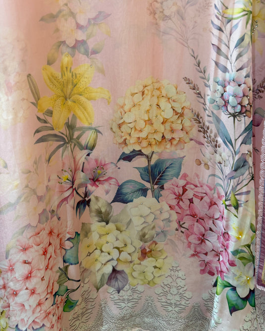 Digital European flowers pure organza suit set
