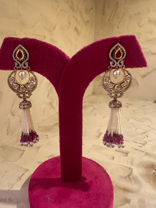 Pearl strings Kundan earrings