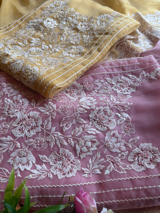 Crushed Georgette Parsi embroidered suit set