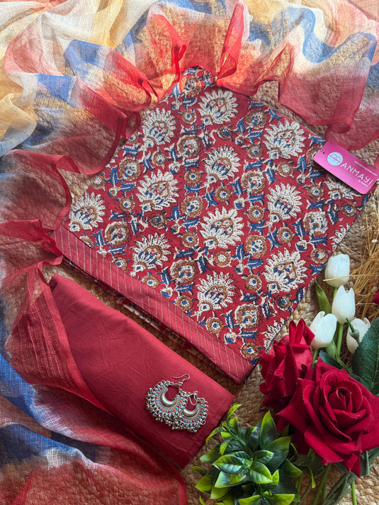 Pure cotton ajrakh suit with kota dupatta