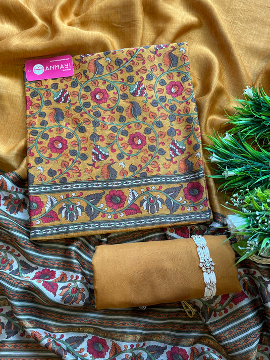 Pure Maheshwari Silk Coloured Kani Print suit set