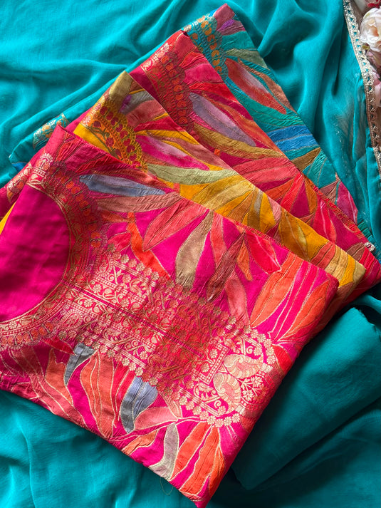 Dolla Silk coloured leaf suit set with chiffon dupatta