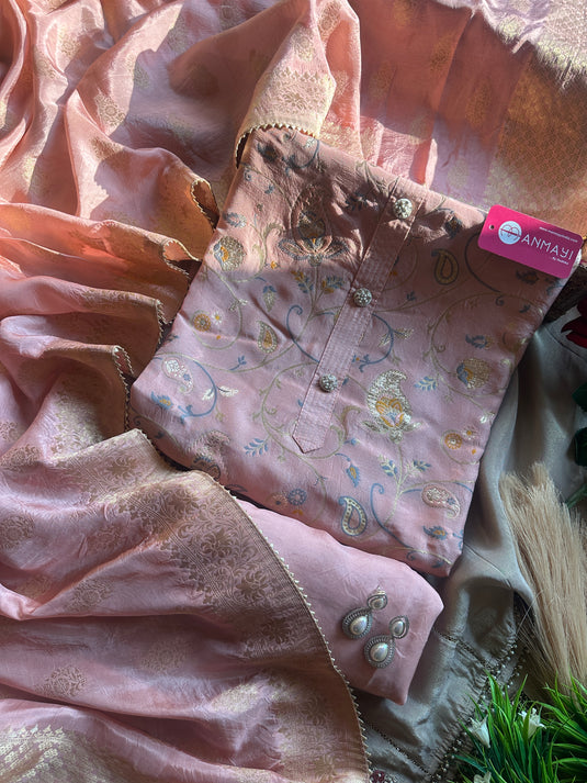 Dolla Silk pastel Jaal jacquard suit set