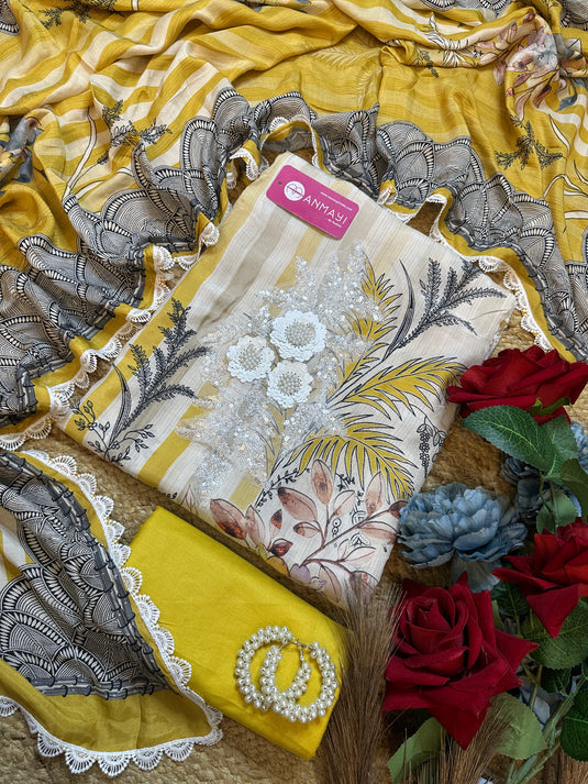 Pakistani digital highlighted muslin suit set