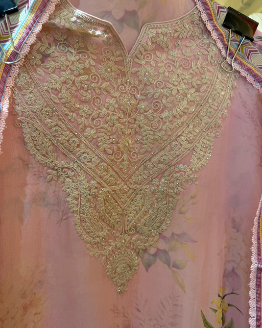 Digital European flowers pure organza suit set