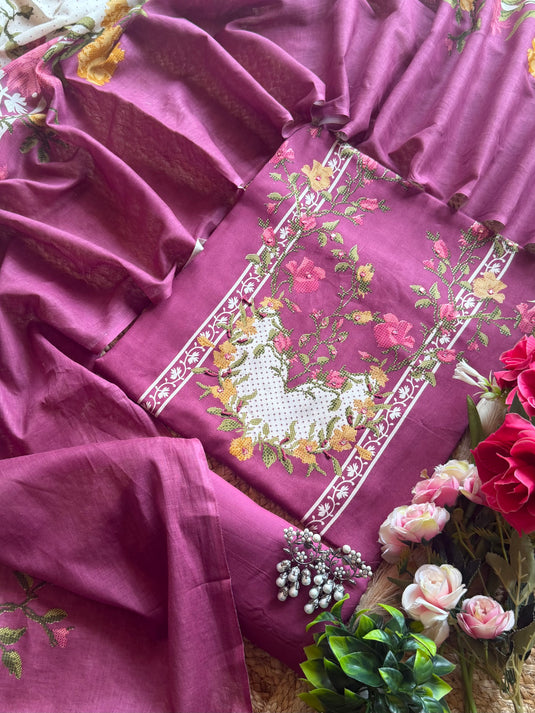 Pakistani stem printed Cambric cotton suit set