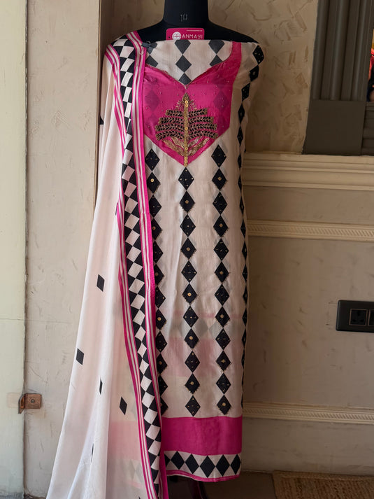 Pink noir abstract upada silk suit set
