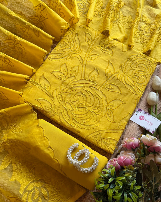 Cutwork organza bright Mul Chanderi suit set