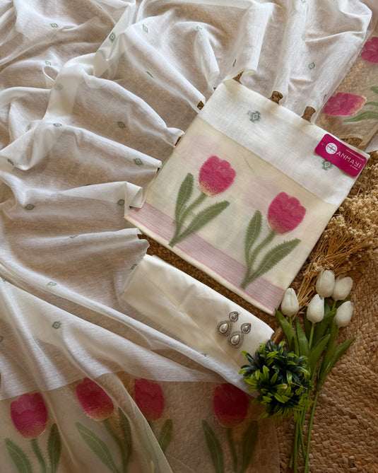 Creamy tulip Jamdani suit set