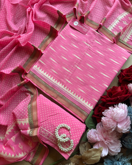 Ikkat print pink south cotton suit set
