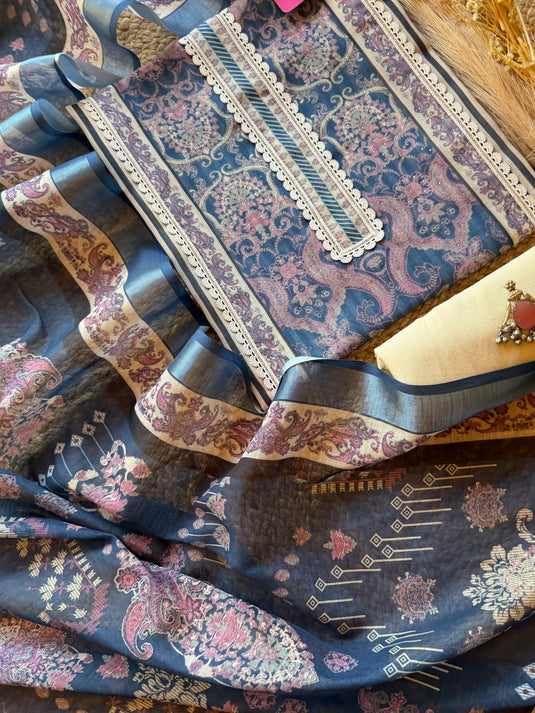 Linen Pakistani stripes suit with mukaish details