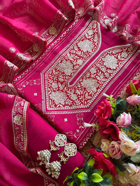 Zari dori coloured patch pure mul cotton suit set