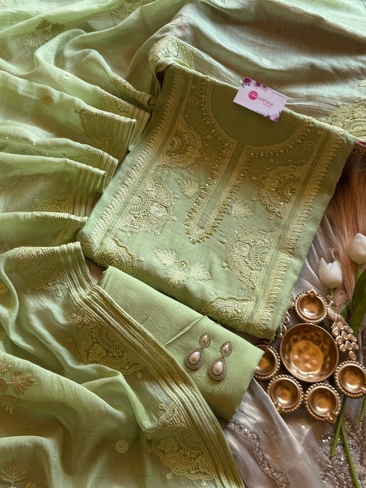 Panel Embroidered pure Mul cotton suit set