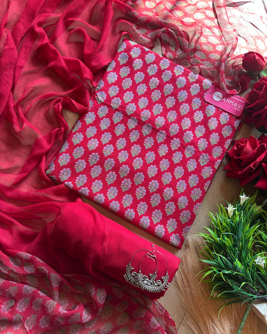 Block print pure spun suits with pure chiffon dupatta